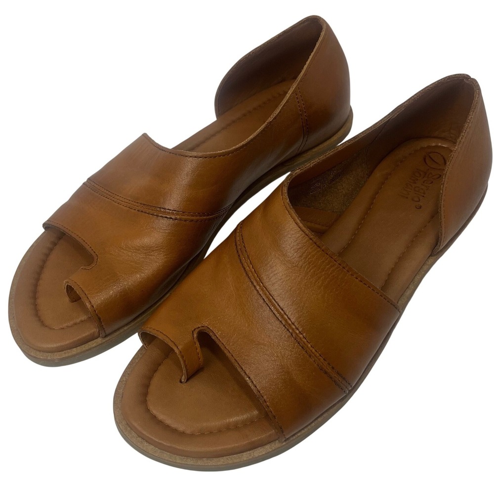 Sergio Tomani Chestnut Brown Leather D'Orsay Open Toe Loop Flat Sandals 38/7.5